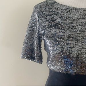 Amy Matto Sequin Top Dress Stretchy L NEW Sequence Silver Eras